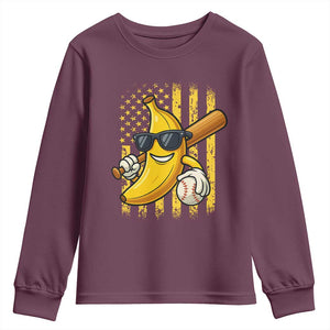 Retro Bananas Youth Sweatshirt Vintage American Flag Banana Lover TS10 Maroon Print Your Wear