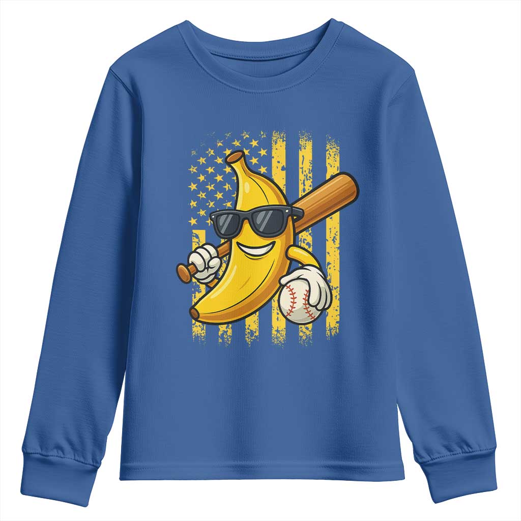 Retro Bananas Youth Sweatshirt Vintage American Flag Banana Lover TS10 Royal Blue Print Your Wear