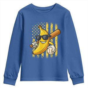 Retro Bananas Youth Sweatshirt Vintage American Flag Banana Lover TS10 Royal Blue Print Your Wear