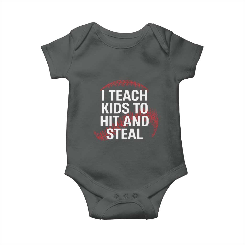 Baseball Coach Baby Onesie I Teach Kids To Hit And Steal TS10 Dark Heather Print Your Wear