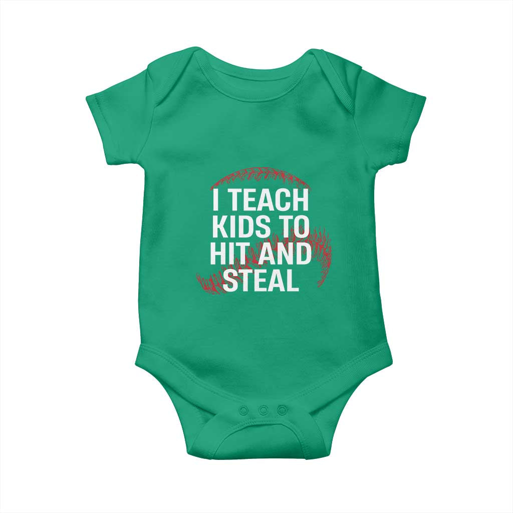 Baseball Coach Baby Onesie I Teach Kids To Hit And Steal TS10 Irish Green Print Your Wear