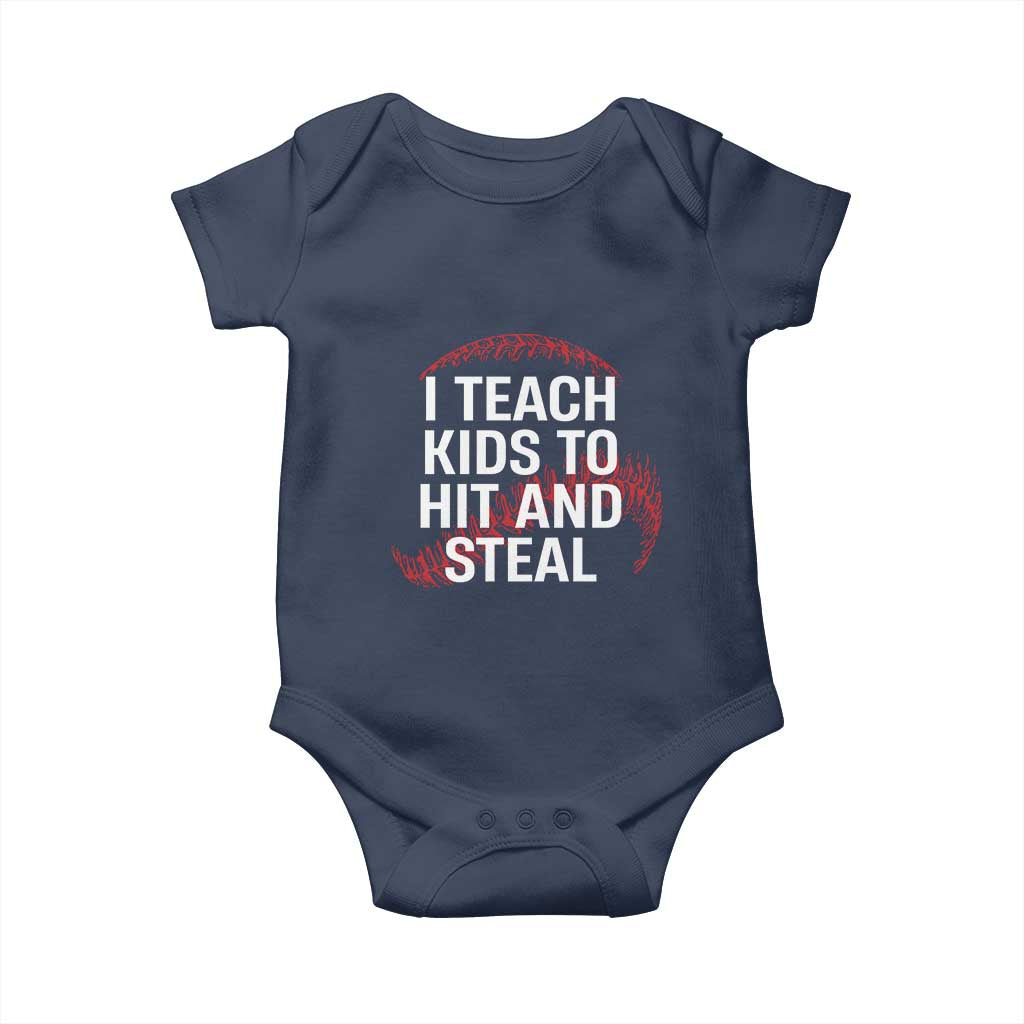 Baseball Coach Baby Onesie I Teach Kids To Hit And Steal TS10 Navy Print Your Wear