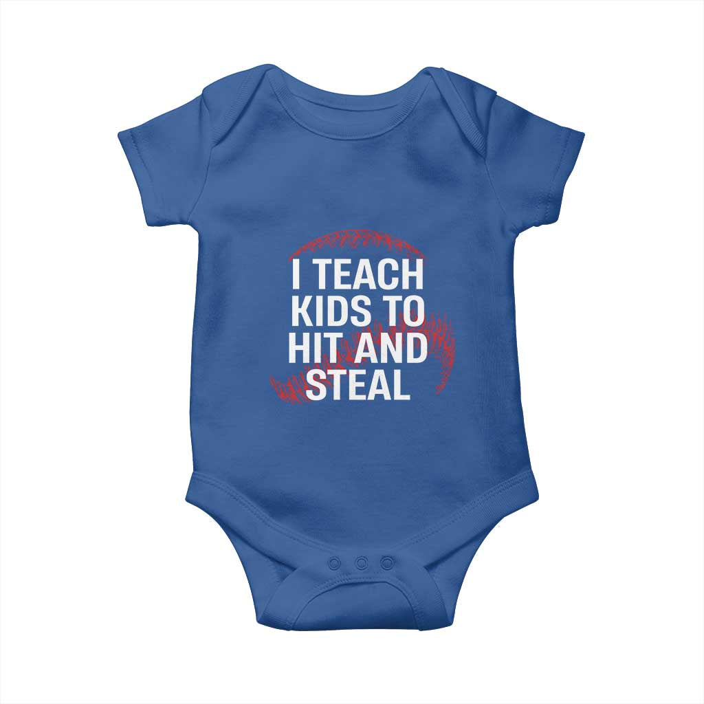 Baseball Coach Baby Onesie I Teach Kids To Hit And Steal TS10 Royal Blue Print Your Wear