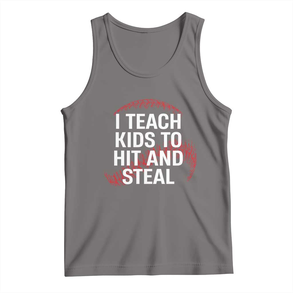 Baseball Coach Tank Top I Teach Kids To Hit And Steal TS10 Deep Heather Print Your Wear