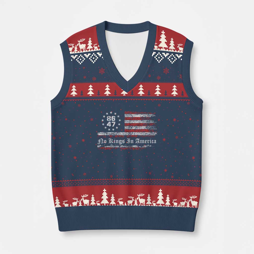No Kings in America V-Neck Knit Sweater Vest 86 47 US Flag Impeach 47 TS10 Navy Red Print Your Wear