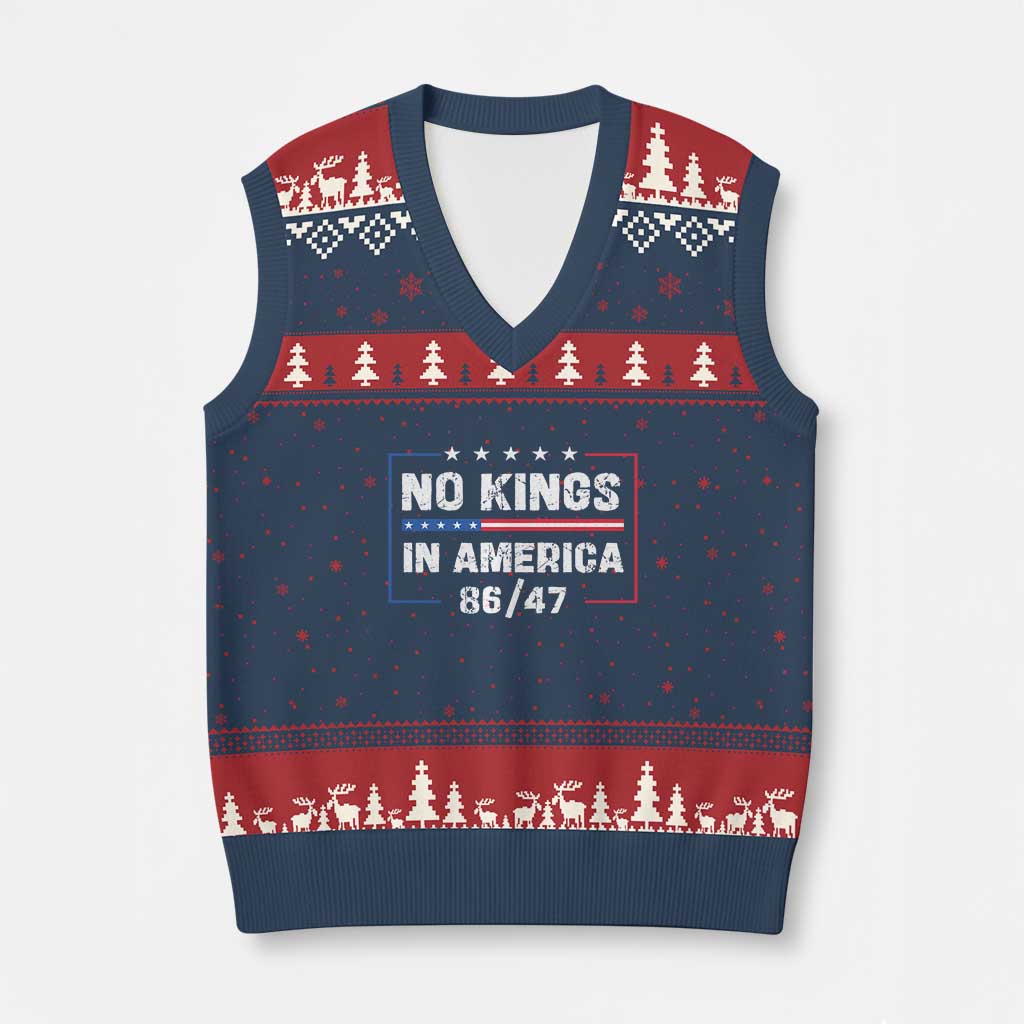 No Kings in America V-Neck Knit Sweater Vest 86 47 Impeach 47 TS10 Navy Red Print Your Wear