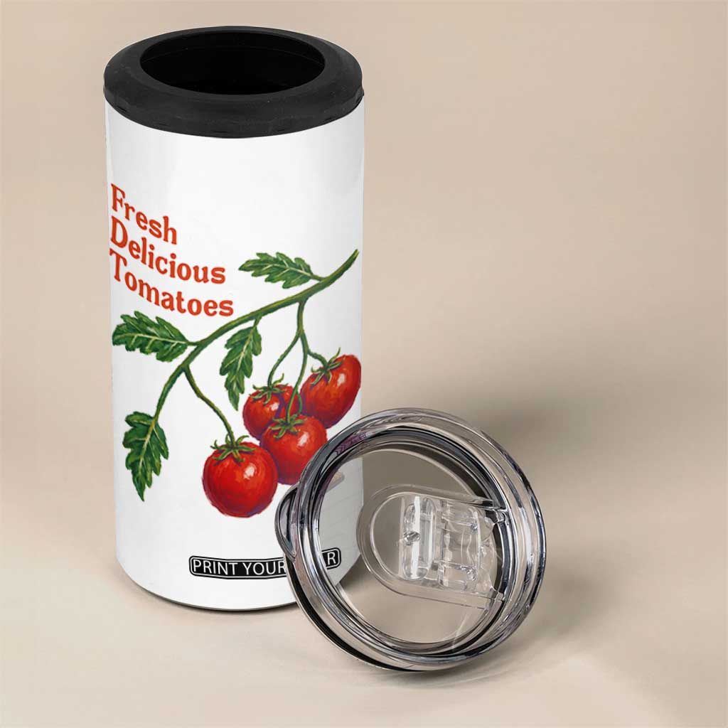 Subtle FDT 4 in 1 Can Cooler Tumbler Fresh Delicious Tomatoes Retro Tomato Vine Graphic Political Humor