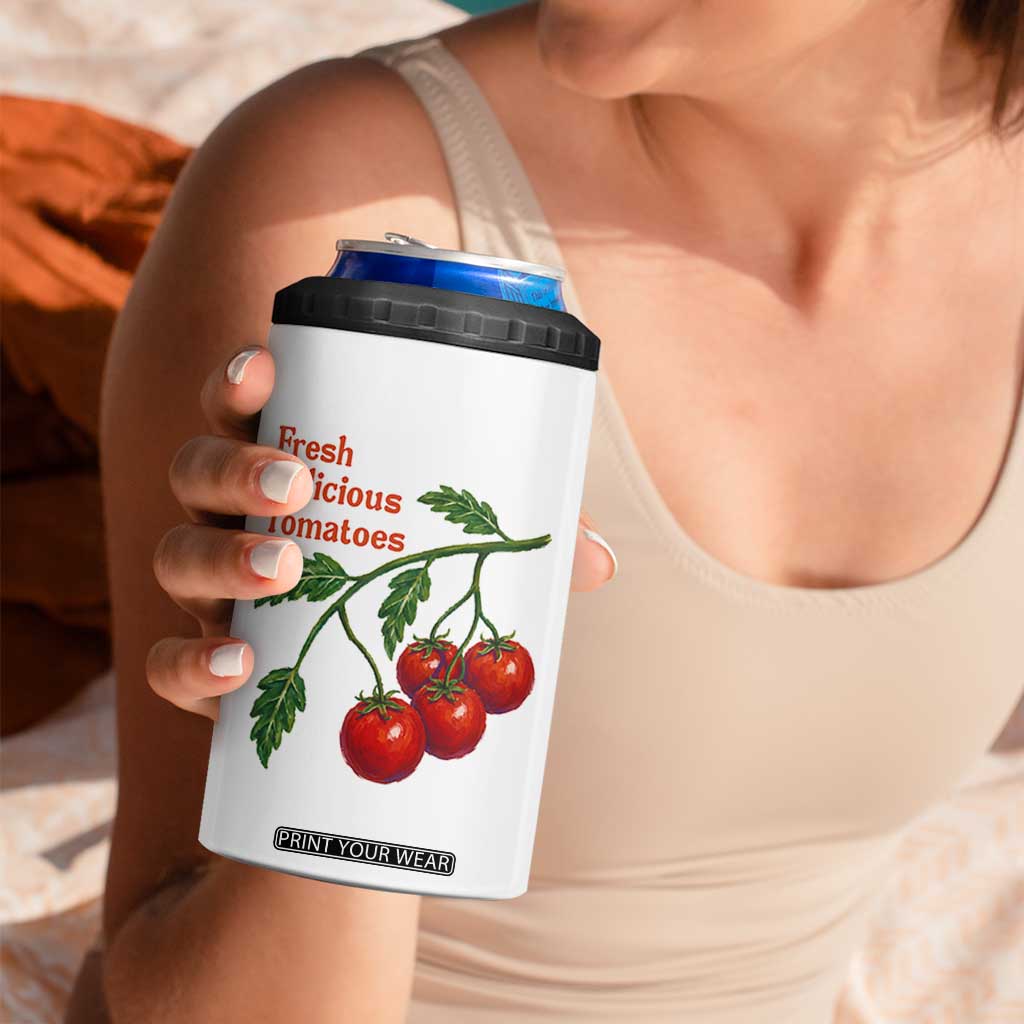 Subtle FDT 4 in 1 Can Cooler Tumbler Fresh Delicious Tomatoes Retro Tomato Vine Graphic Political Humor