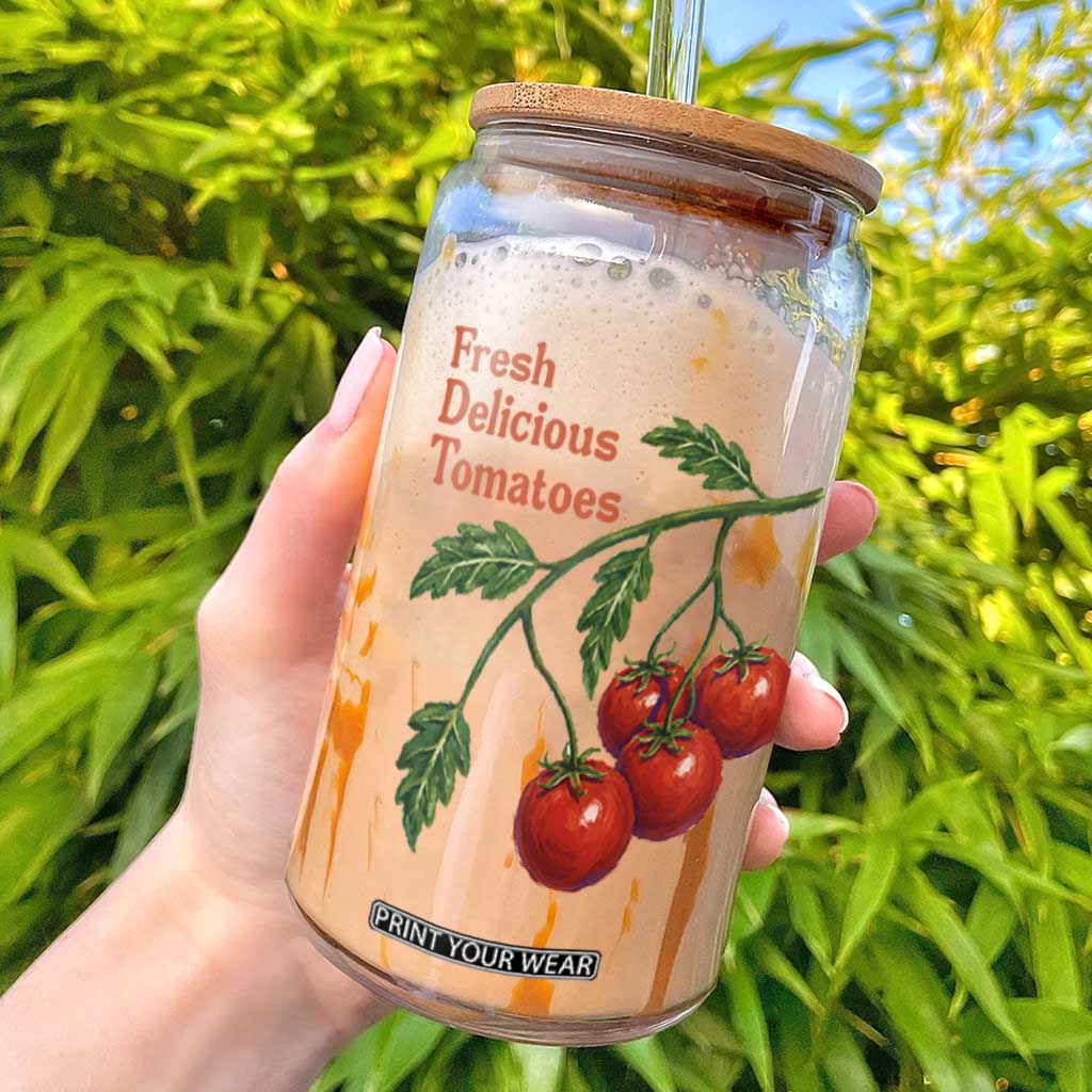 Subtle FDT Glass Can Fresh Delicious Tomatoes Retro Tomato Vine Graphic Political Humor