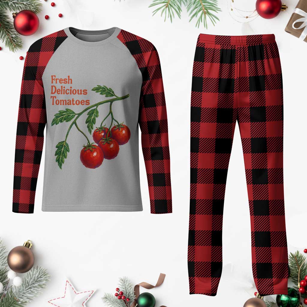 Subtle FDT Plaid Pajama Set Fresh Delicious Tomatoes Retro Tomato Vine Graphic Political Humor