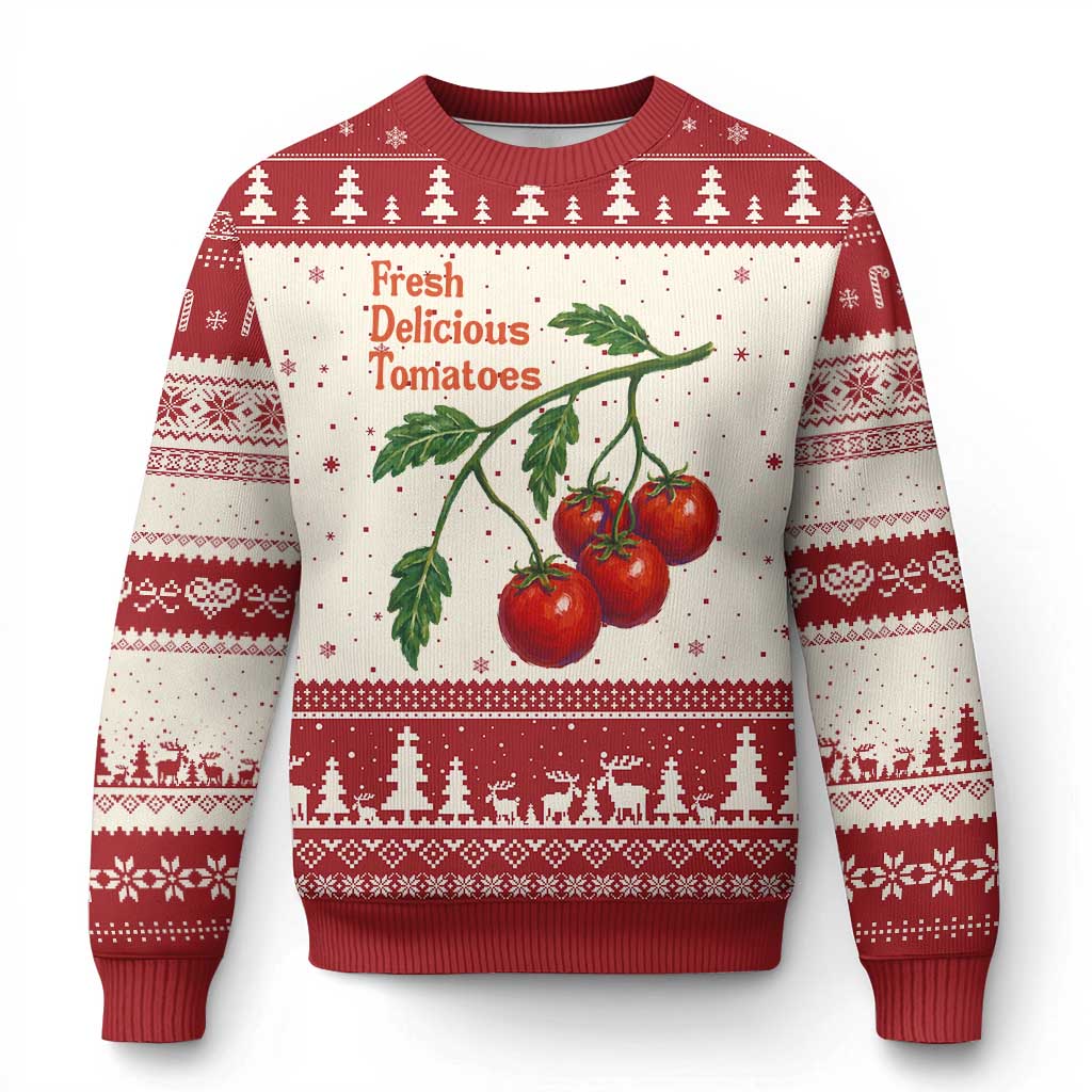 Subtle FDT Ugly Christmas Sweater Fresh Delicious Tomatoes Retro Tomato Vine Graphic Political Humor TS10 Beige Red Print Your Wear