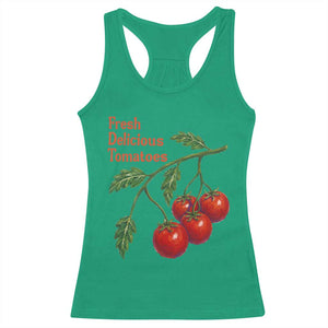 Subtle FDT Racerback Tank Top Fresh Delicious Tomatoes Retro Tomato Vine Graphic Political Humor