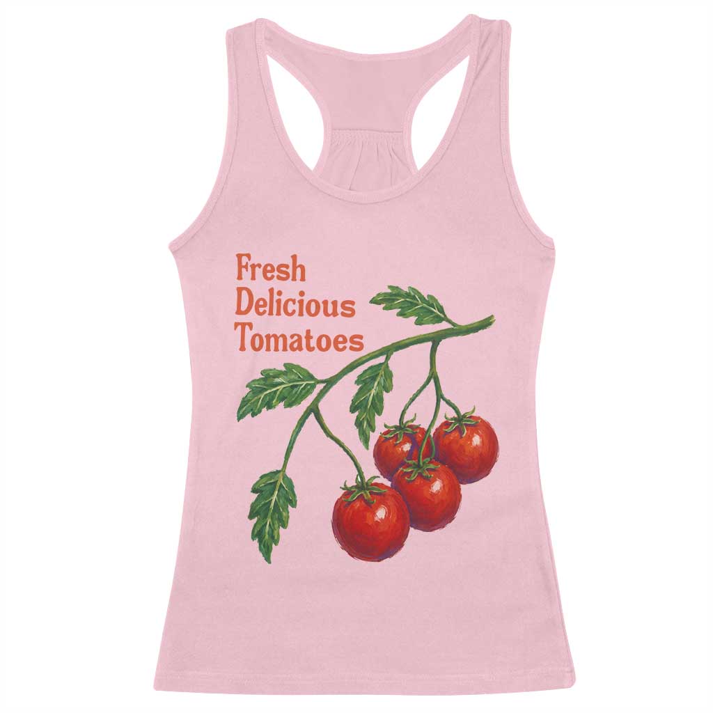 Subtle FDT Racerback Tank Top Fresh Delicious Tomatoes Retro Tomato Vine Graphic Political Humor