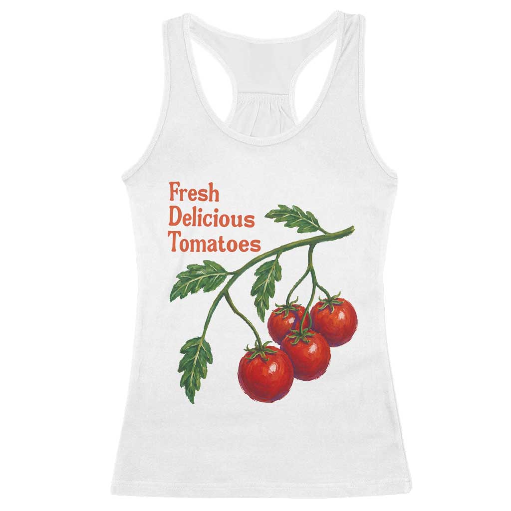 Subtle FDT Racerback Tank Top Fresh Delicious Tomatoes Retro Tomato Vine Graphic Political Humor