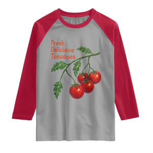 Subtle FDT Raglan Shirt Fresh Delicious Tomatoes Retro Tomato Vine Graphic Political Humor