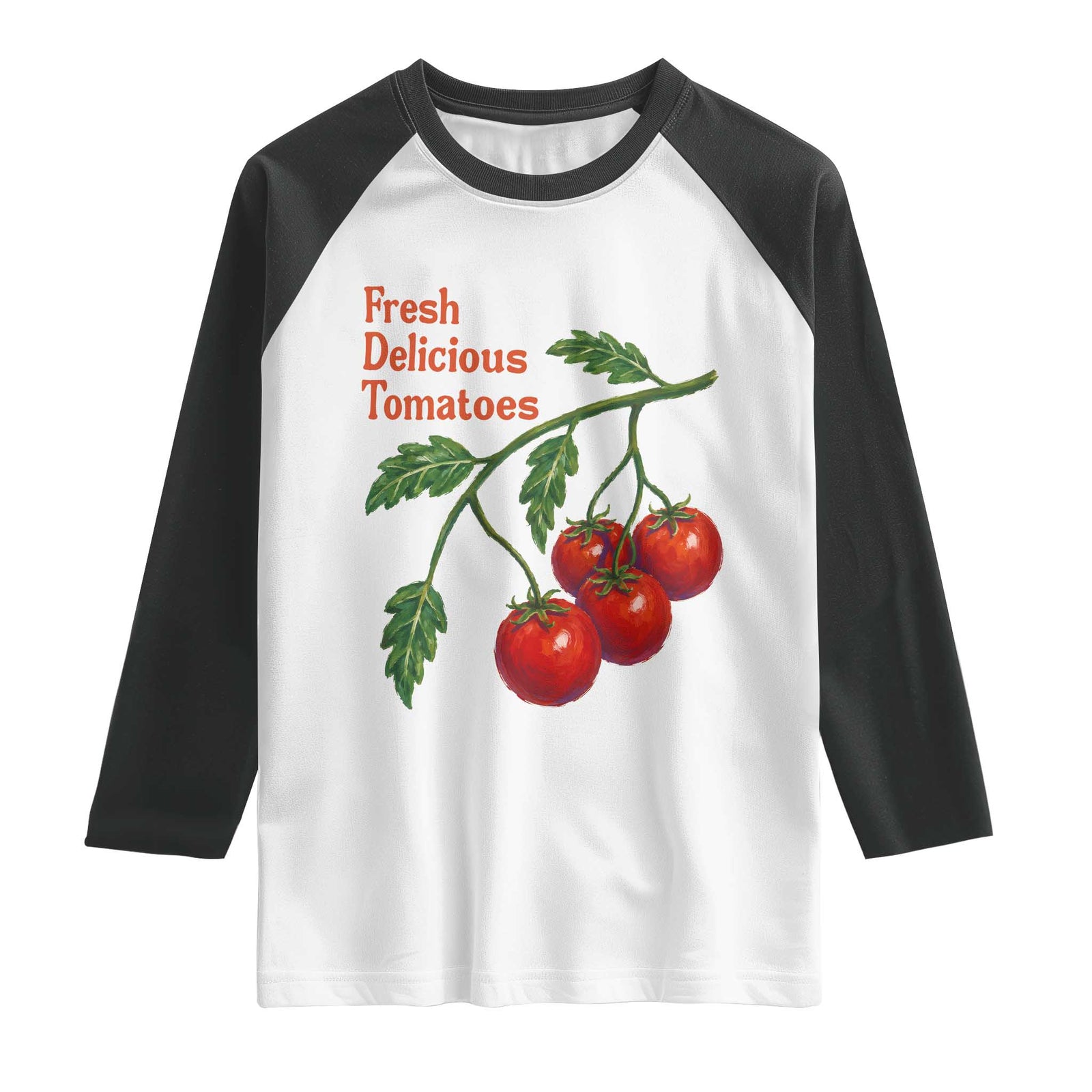 Subtle FDT Raglan Shirt Fresh Delicious Tomatoes Retro Tomato Vine Graphic Political Humor TS10 White Black Print Your Wear