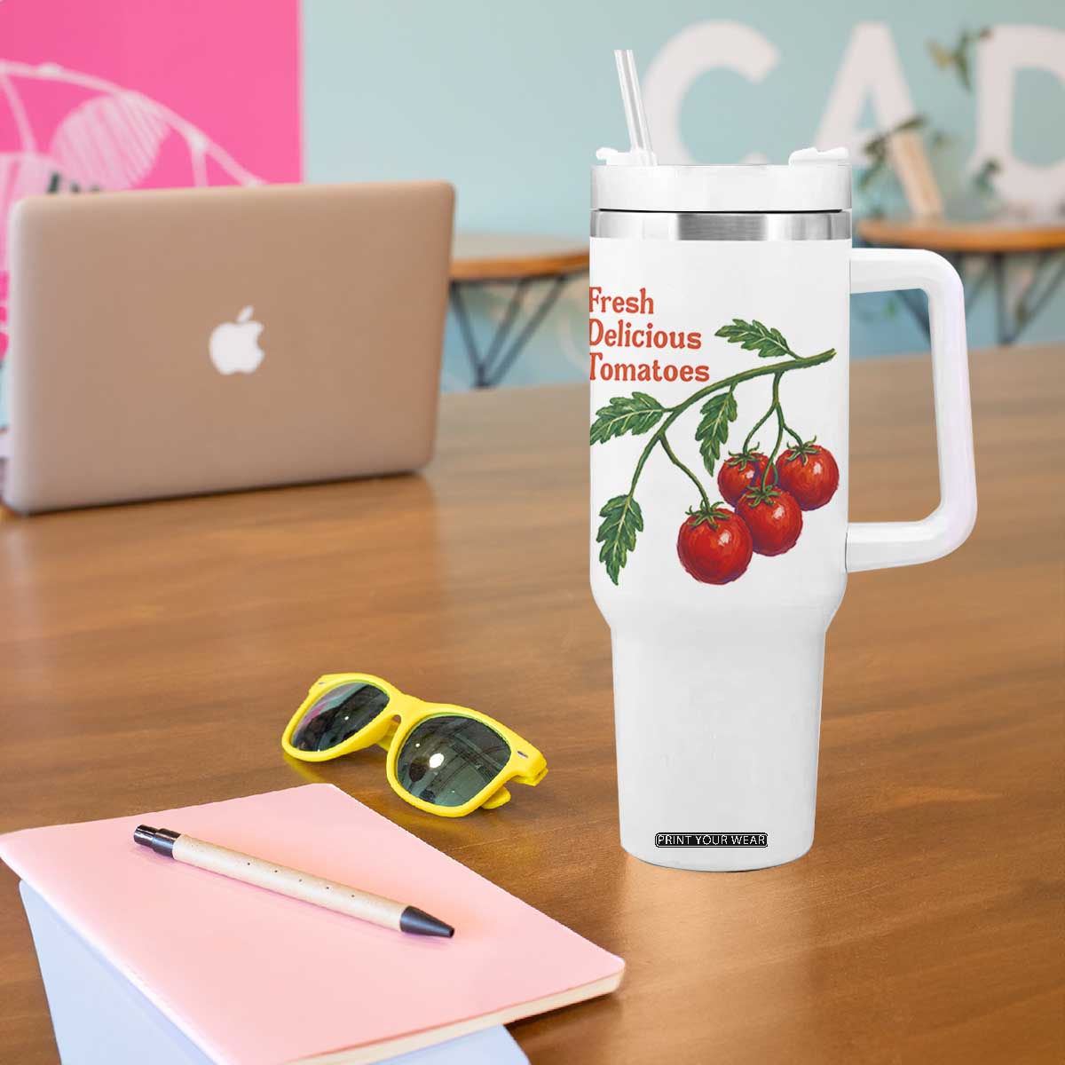 Subtle FDT Tumbler With Handle Fresh Delicious Tomatoes Retro Tomato Vine Graphic Political Humor TS10 Print Your Wear