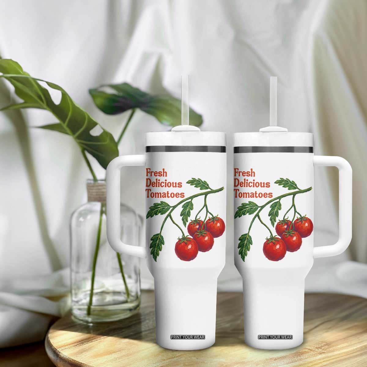 Subtle FDT Tumbler With Handle Fresh Delicious Tomatoes Retro Tomato Vine Graphic Political Humor TS10 Print Your Wear