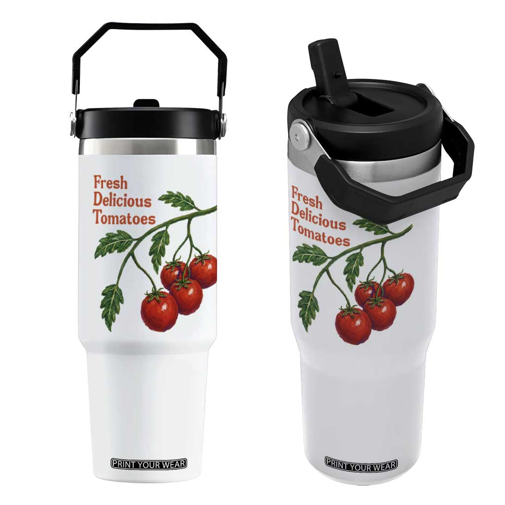 Subtle FDT Flip Straw Tumbler Fresh Delicious Tomatoes Retro Tomato Vine Graphic Political Humor