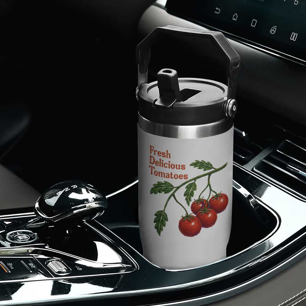 Subtle FDT Flip Straw Tumbler Fresh Delicious Tomatoes Retro Tomato Vine Graphic Political Humor