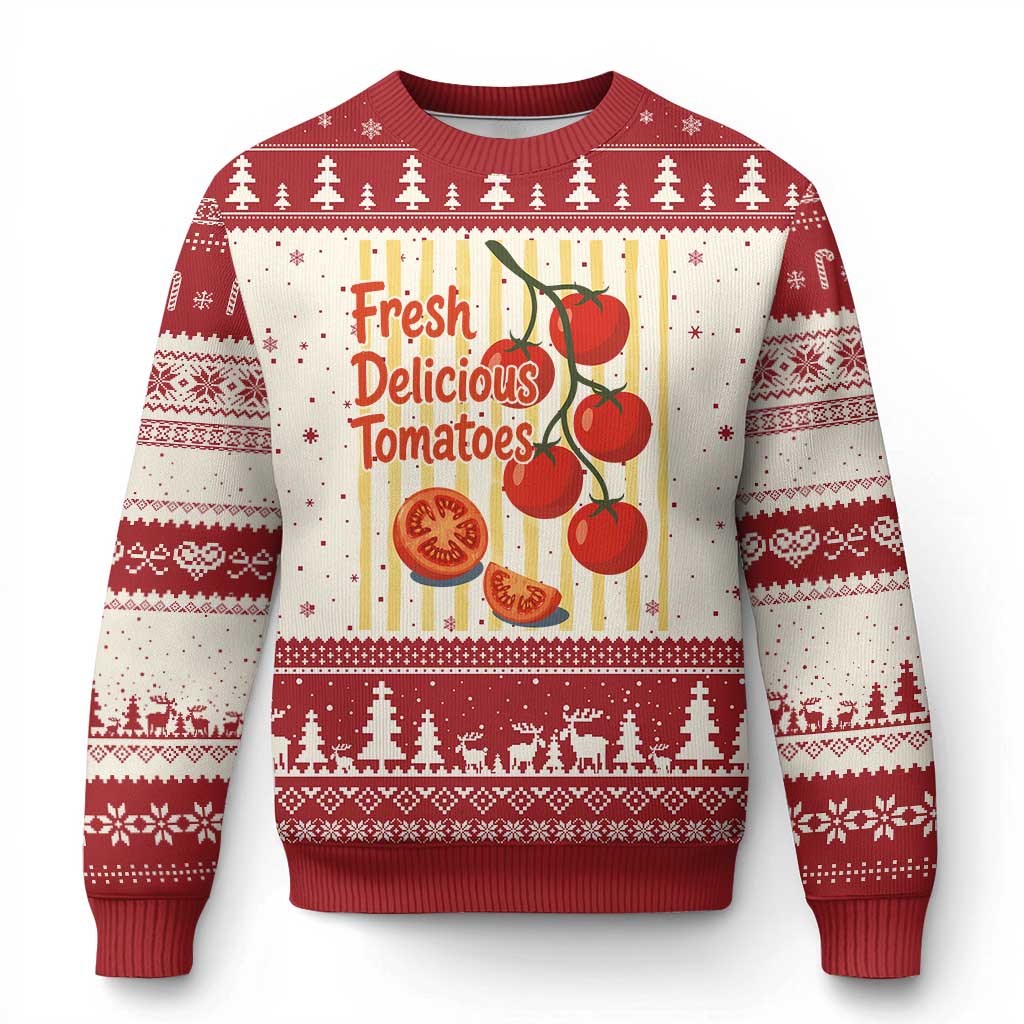 Subtle FDT Ugly Christmas Sweater Fresh Delicious Tomatoes Striped Retro Vintage 80s Subtle FDT TS10 Beige Red Print Your Wear