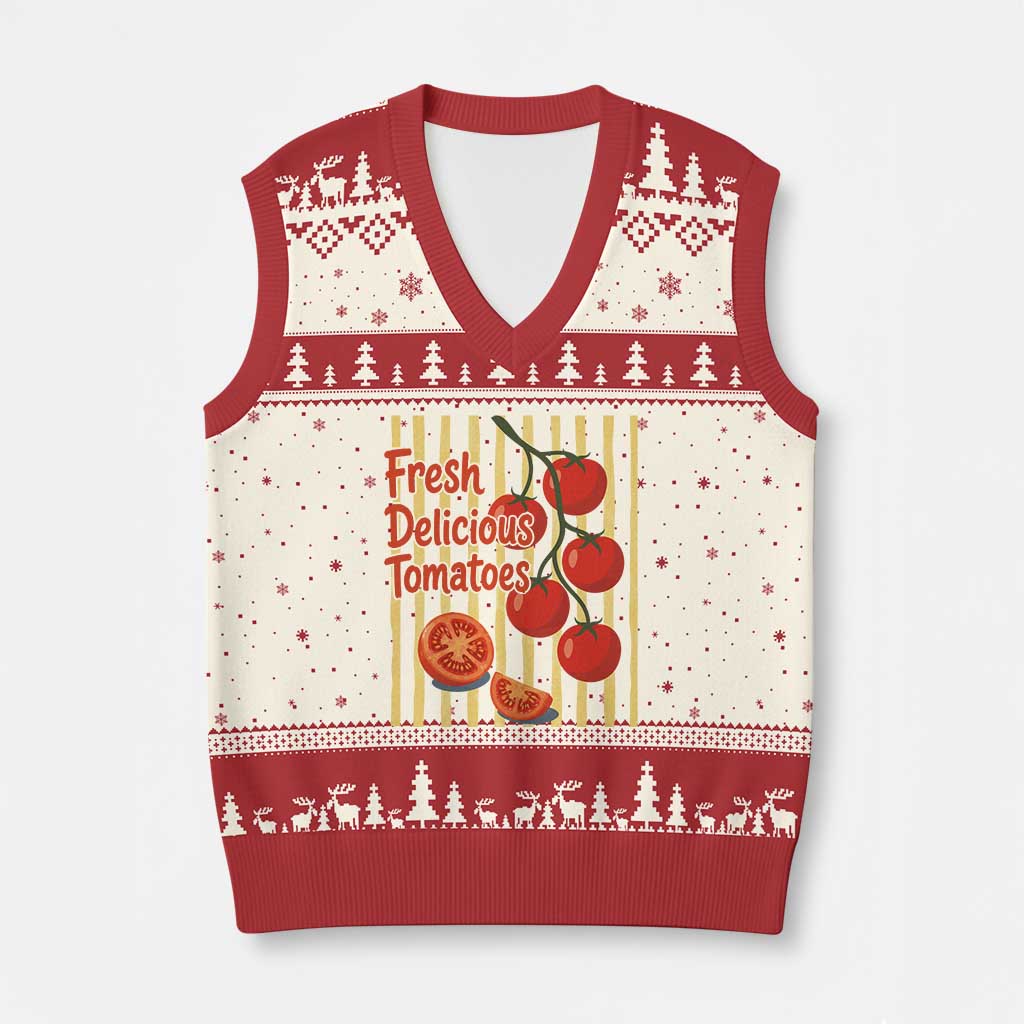 Subtle FDT V-Neck Knit Sweater Vest Fresh Delicious Tomatoes Striped Retro Vintage 80s Subtle FDT TS10 Beige Red Print Your Wear