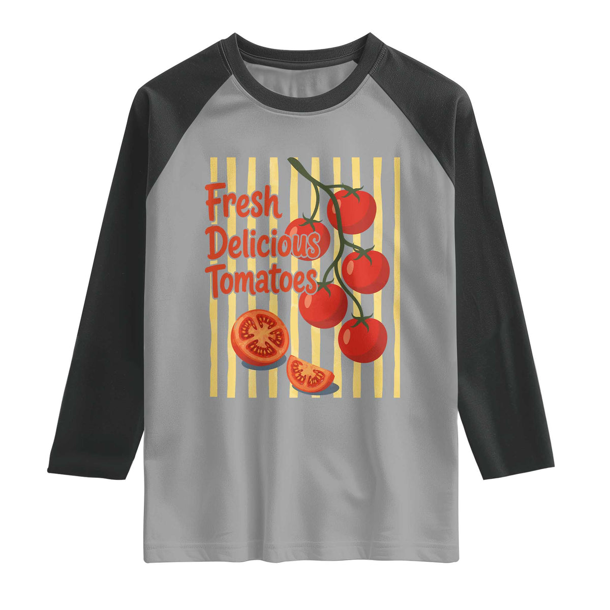 Subtle FDT Raglan Shirt Fresh Delicious Tomatoes Striped Retro Vintage 80s Subtle FDT TS10 Sport Gray Black Print Your Wear