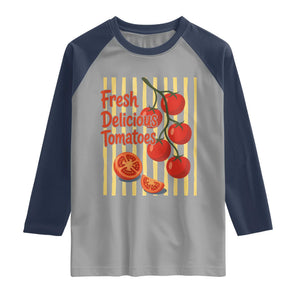 Subtle FDT Raglan Shirt Fresh Delicious Tomatoes Striped Retro Vintage 80s Subtle FDT TS10 Sport Gray Navy Print Your Wear