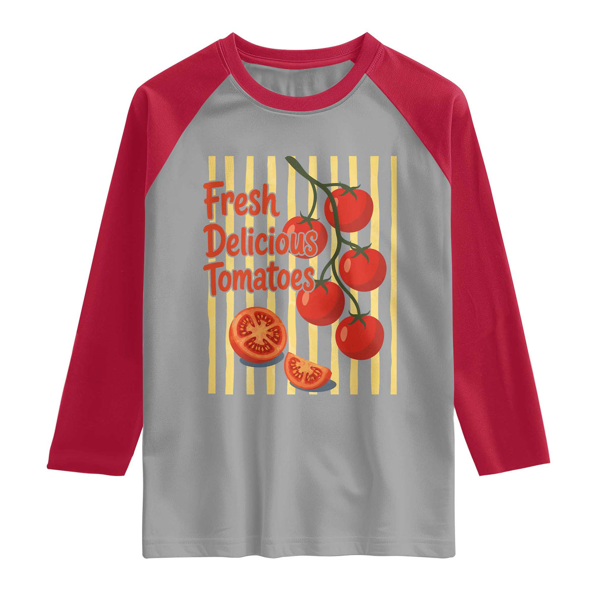 Subtle FDT Raglan Shirt Fresh Delicious Tomatoes Striped Retro Vintage 80s Subtle FDT TS10 Sport Gray Red Print Your Wear