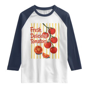 Subtle FDT Raglan Shirt Fresh Delicious Tomatoes Striped Retro Vintage 80s Subtle FDT TS10 White Navy Print Your Wear