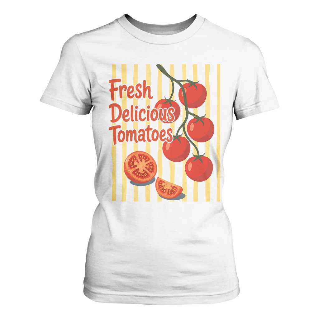 Subtle FDT T Shirt For Women Fresh Delicious Tomatoes Striped Retro Vintage 80s Subtle FDT TS10 White Print Your Wear