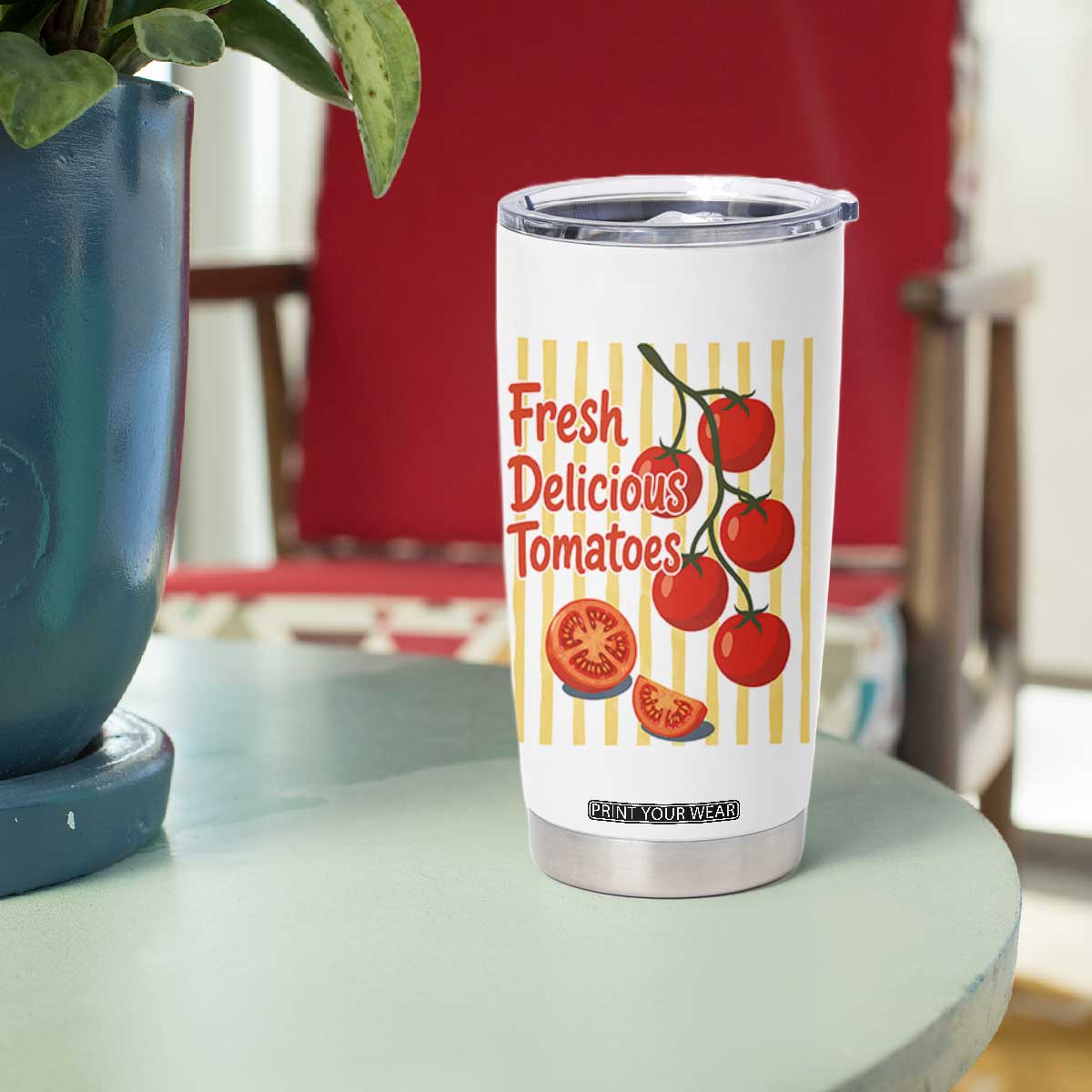 Subtle FDT Tumbler Cup Fresh Delicious Tomatoes Striped Retro Vintage 80s Subtle FDT