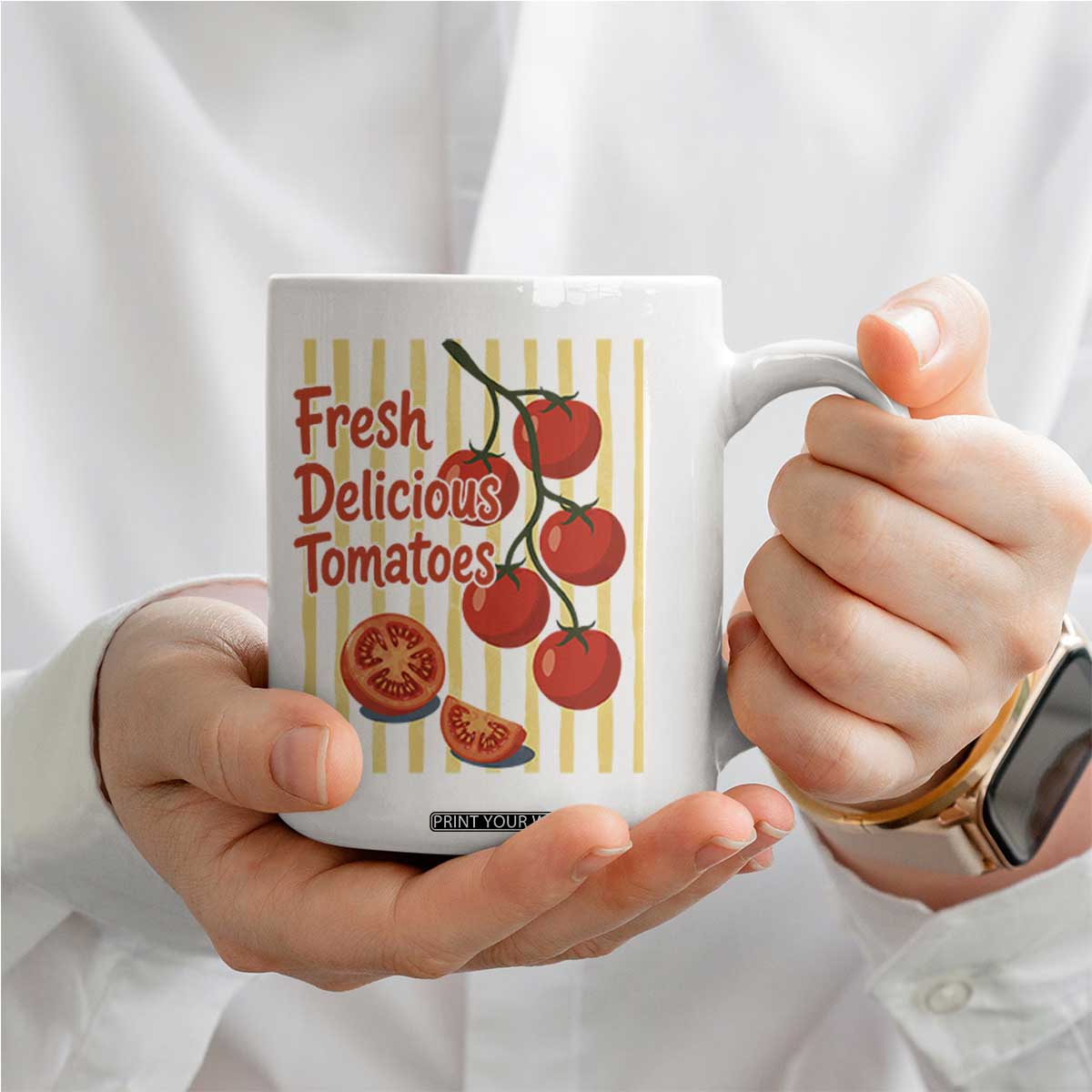 Subtle FDT Coffee Mug Fresh Delicious Tomatoes Striped Retro Vintage 80s Subtle FDT