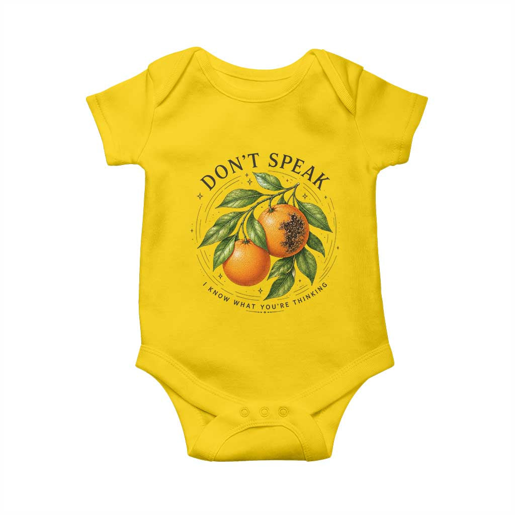 Subtle FDT Baby Onesie Dont Speak Orange Graphic Retro Vintage