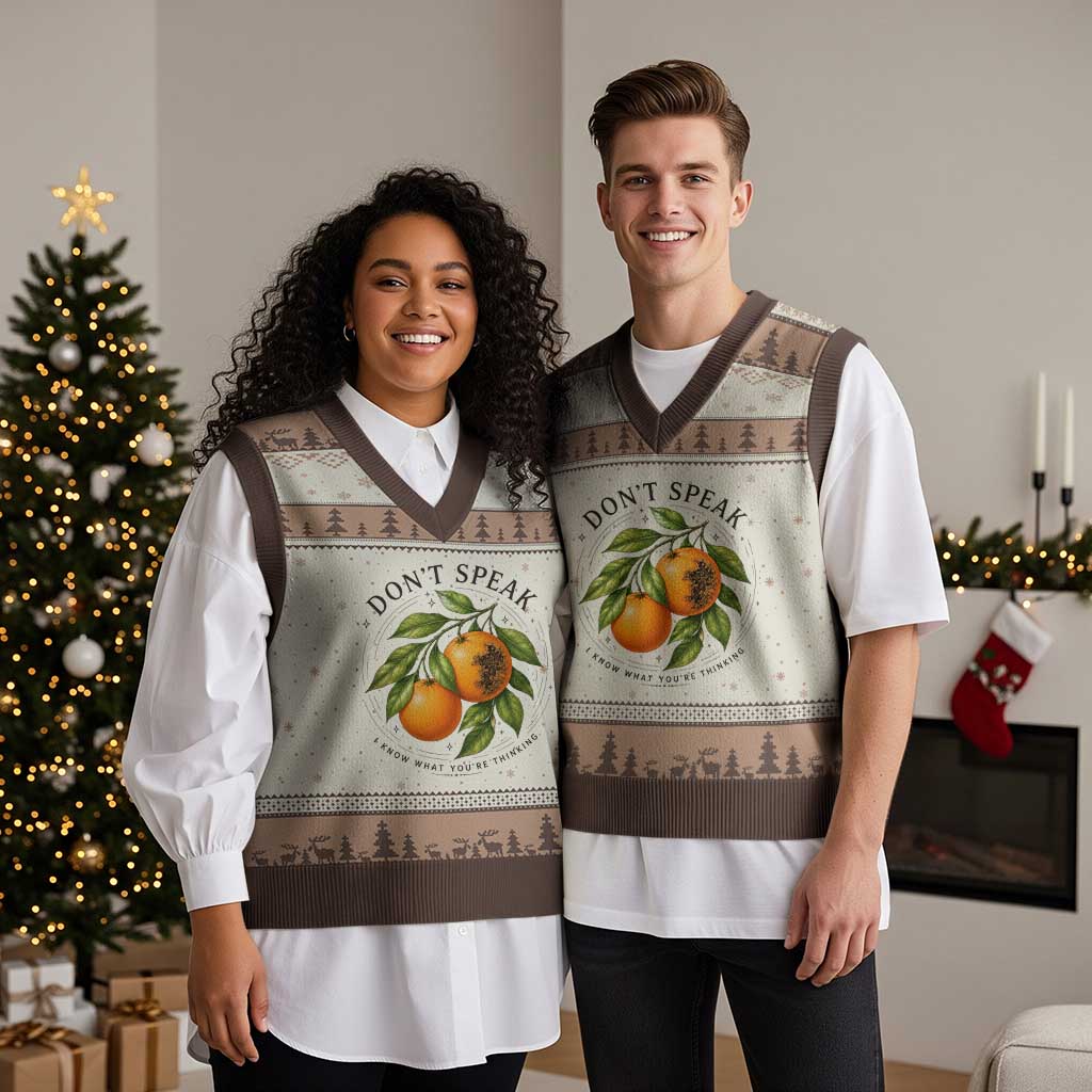 Subtle FDT V-Neck Knit Sweater Vest Dont Speak Orange Graphic Retro Vintage