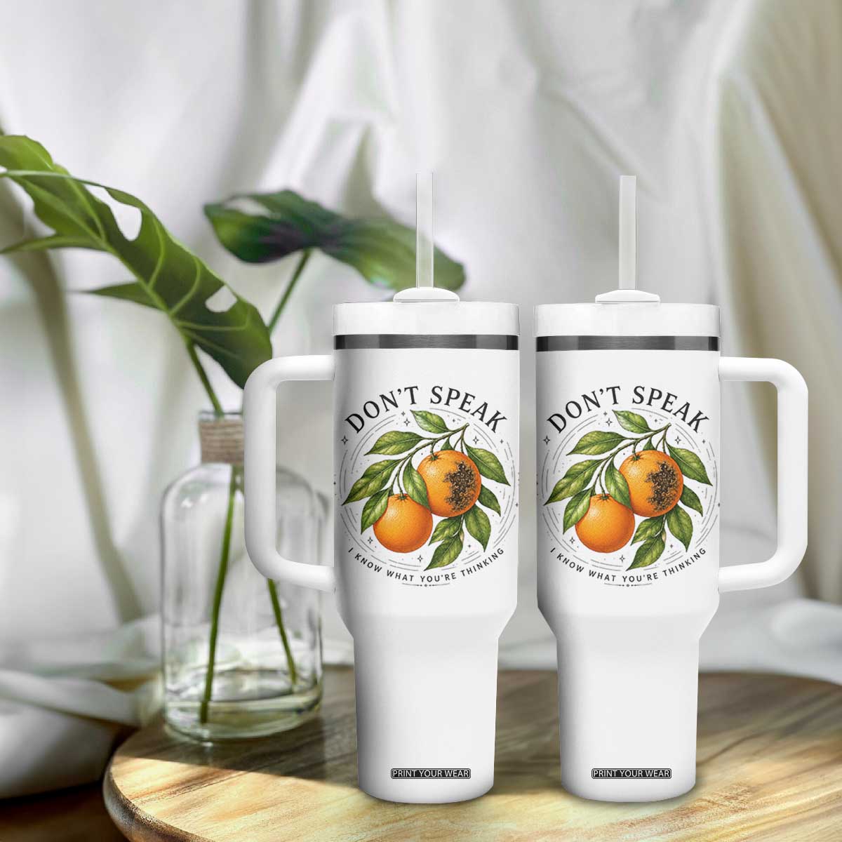 Subtle FDT Tumbler With Handle Dont Speak Orange Graphic Retro Vintage