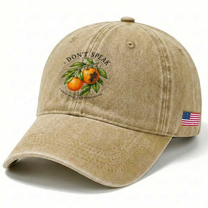 Subtle FDT Washed Cotton Baseball Cap Dont Speak Orange Graphic Retro Vintage