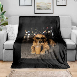 Funny Golden Retriever Iced Coffee Throw Blanket Grunge Silly Meme Graphic Funny Dog Lover