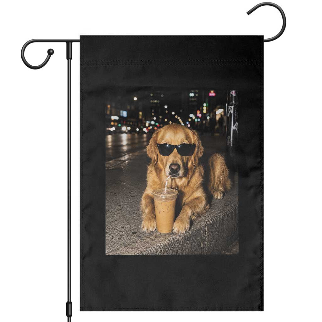 Funny Golden Retriever Iced Coffee Garden Flag Grunge Silly Meme Graphic Funny Dog Lover TS10 Black Print Your Wear