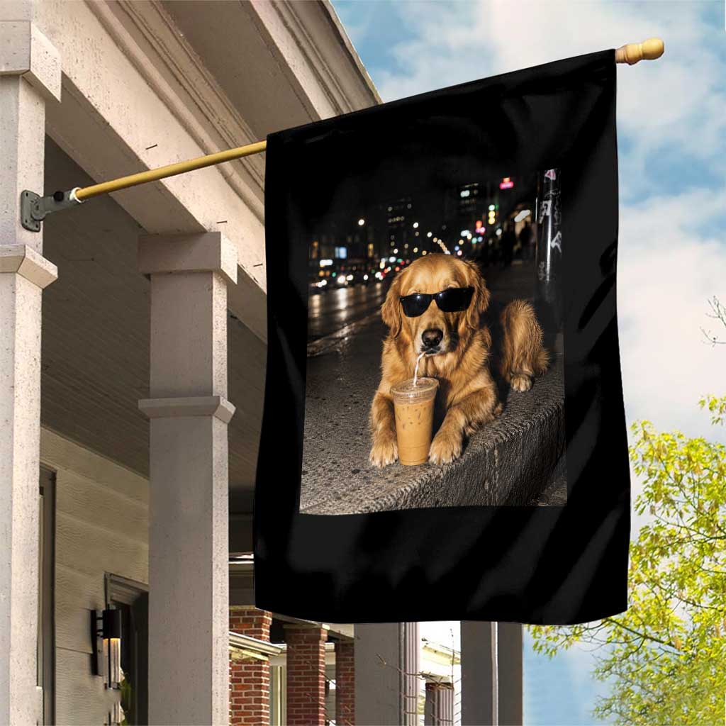 Funny Golden Retriever Iced Coffee Garden Flag Grunge Silly Meme Graphic Funny Dog Lover
