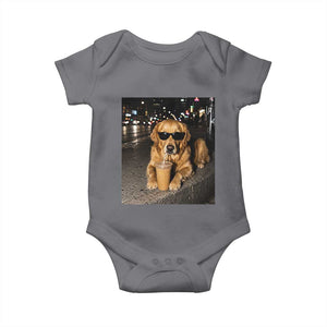 Funny Golden Retriever Iced Coffee Baby Onesie Grunge Silly Meme Graphic Funny Dog Lover