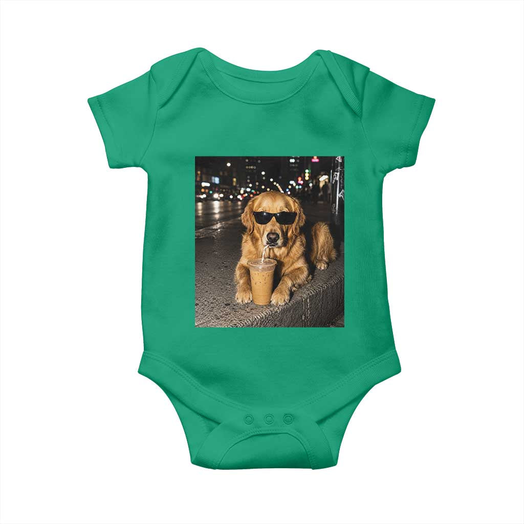 Funny Golden Retriever Iced Coffee Baby Onesie Grunge Silly Meme Graphic Funny Dog Lover