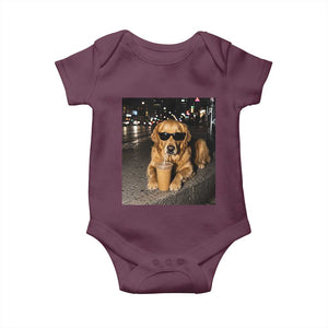 Funny Golden Retriever Iced Coffee Baby Onesie Grunge Silly Meme Graphic Funny Dog Lover