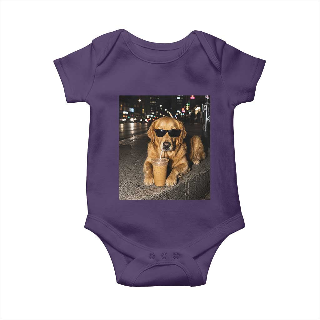 Funny Golden Retriever Iced Coffee Baby Onesie Grunge Silly Meme Graphic Funny Dog Lover