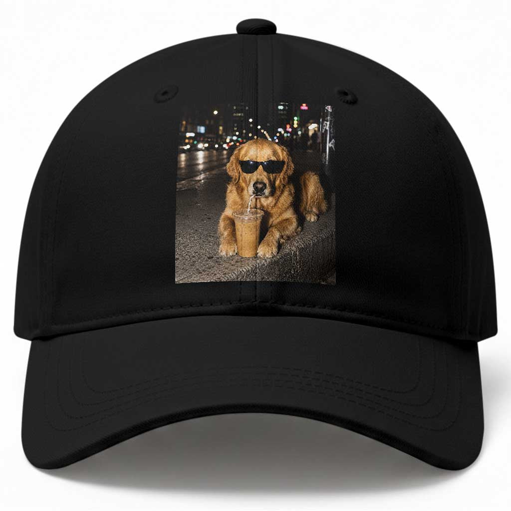 Funny Golden Retriever Iced Coffee Baseball Cap Grunge Silly Meme Graphic Funny Dog Lover