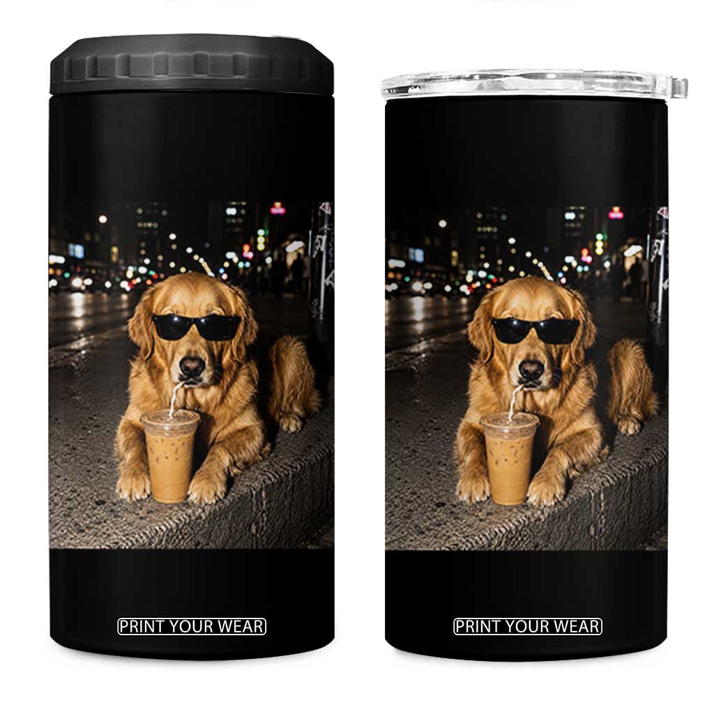 Funny Golden Retriever Iced Coffee 4 in 1 Can Cooler Tumbler Grunge Silly Meme Graphic Funny Dog Lover