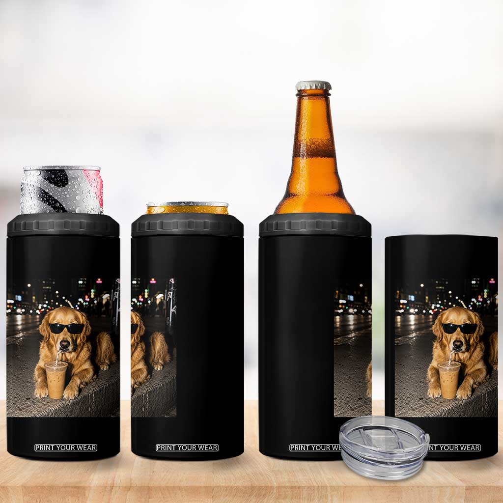 Funny Golden Retriever Iced Coffee 4 in 1 Can Cooler Tumbler Grunge Silly Meme Graphic Funny Dog Lover