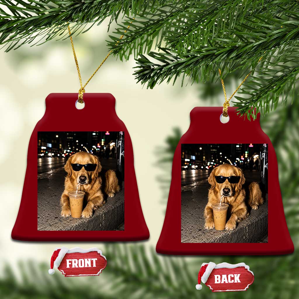 Funny Golden Retriever Iced Coffee Ceramic Ornament Grunge Silly Meme Graphic Funny Dog Lover