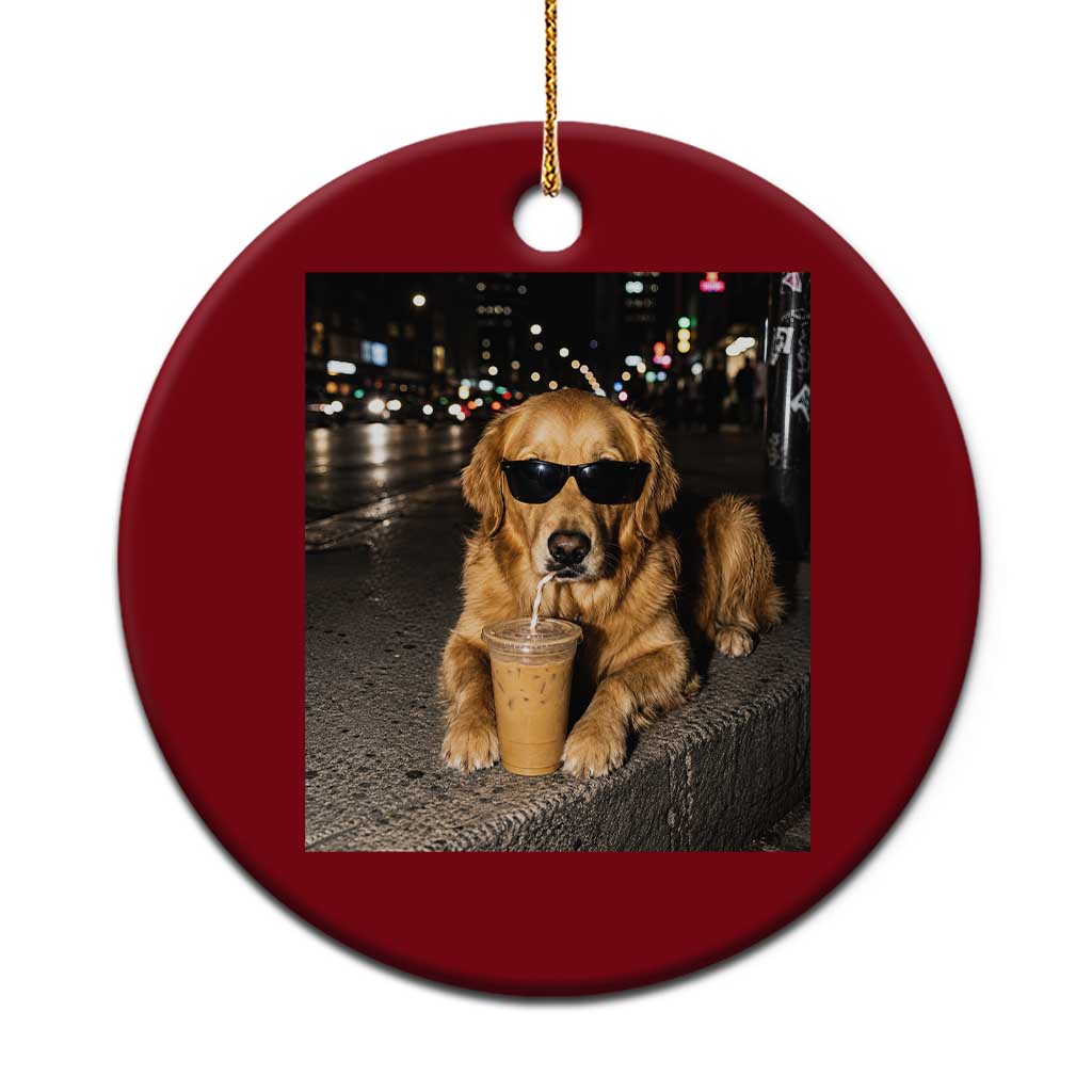 Funny Golden Retriever Iced Coffee Ceramic Ornament Grunge Silly Meme Graphic Funny Dog Lover