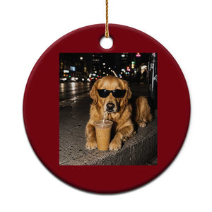 Funny Golden Retriever Iced Coffee Ceramic Ornament Grunge Silly Meme Graphic Funny Dog Lover